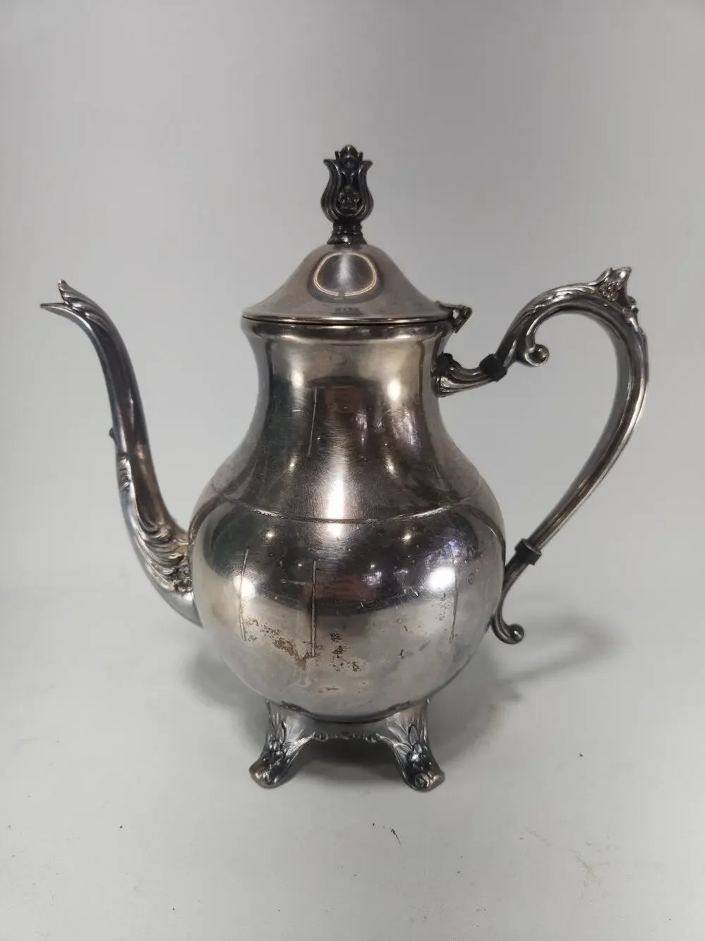 Vintage F.B. Rogers Silver Co Coffee Pot 1883 Crown Silverplate Ornate Footed